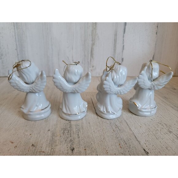 Vintage ceramic gold trim angel religious ornament xmas set - Picture 5 of 8